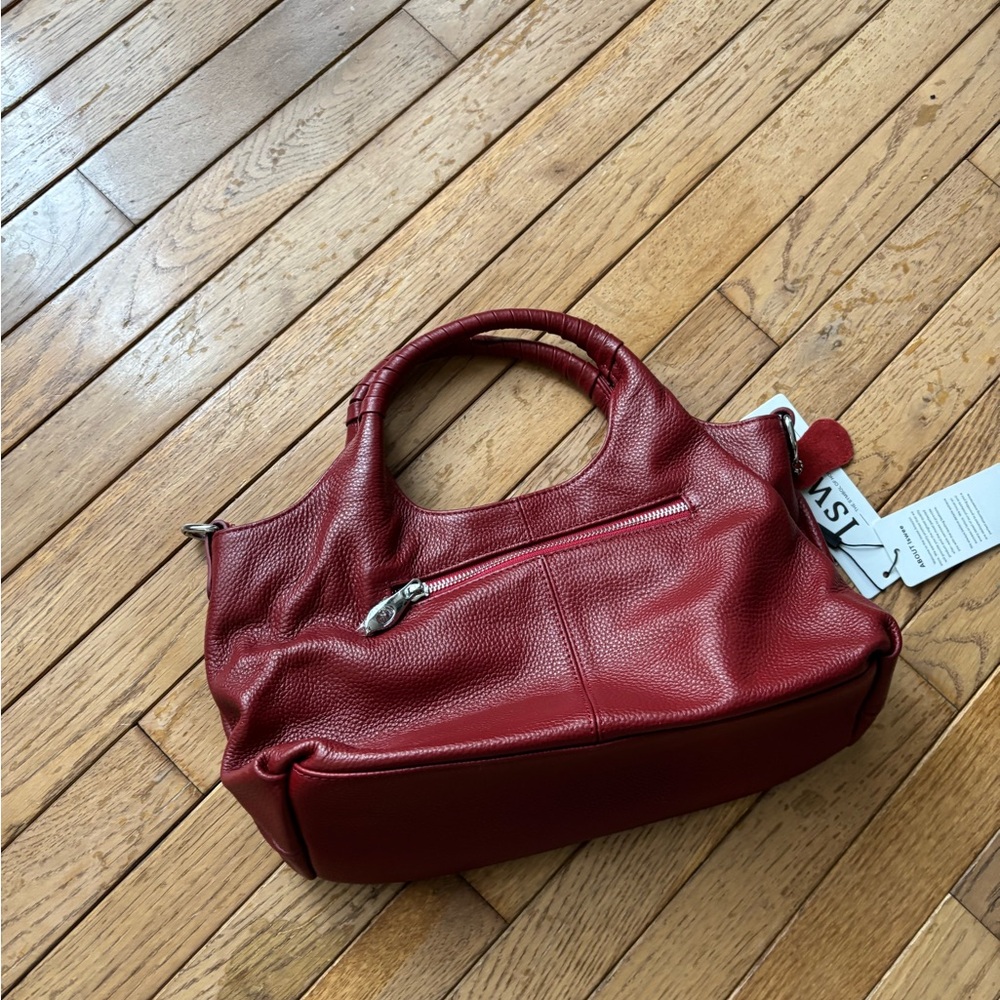 ISWEE Deep Red Pebbled Leather Shoulder Bag - Picture 4 of 4